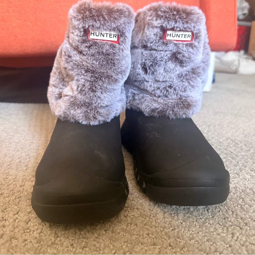 Adorable Kids Hunter Black Boots with Faux Fur Lining